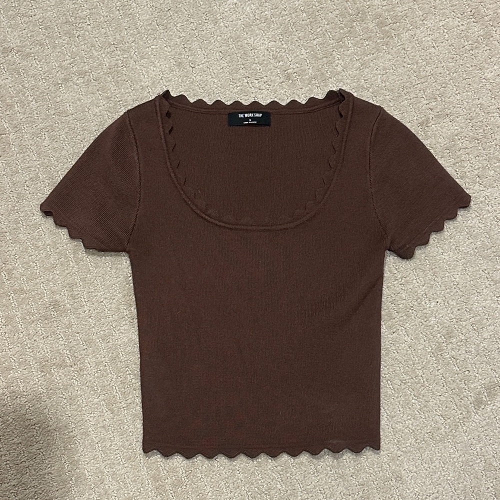 Chocolate Scalloped Short Sleeve Top